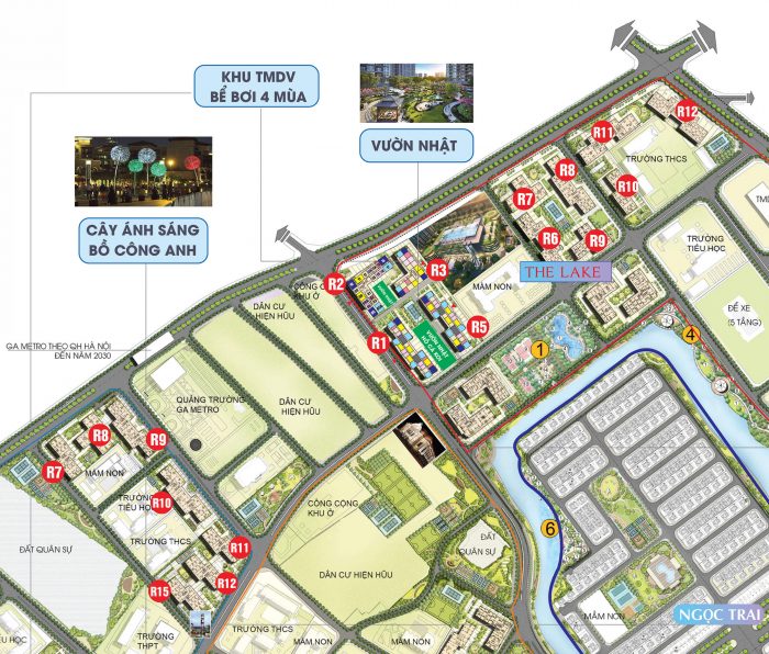 Mặt bằng tổng thể Vinhomes Ruby tại Vinhomes Ocean Park Phân khu căn hộ Vinhomes Ruby -Vinhomes Ocean Park nằm trên cả 2 khu The Lake và The River với 11 Tòa căn hộ gồm