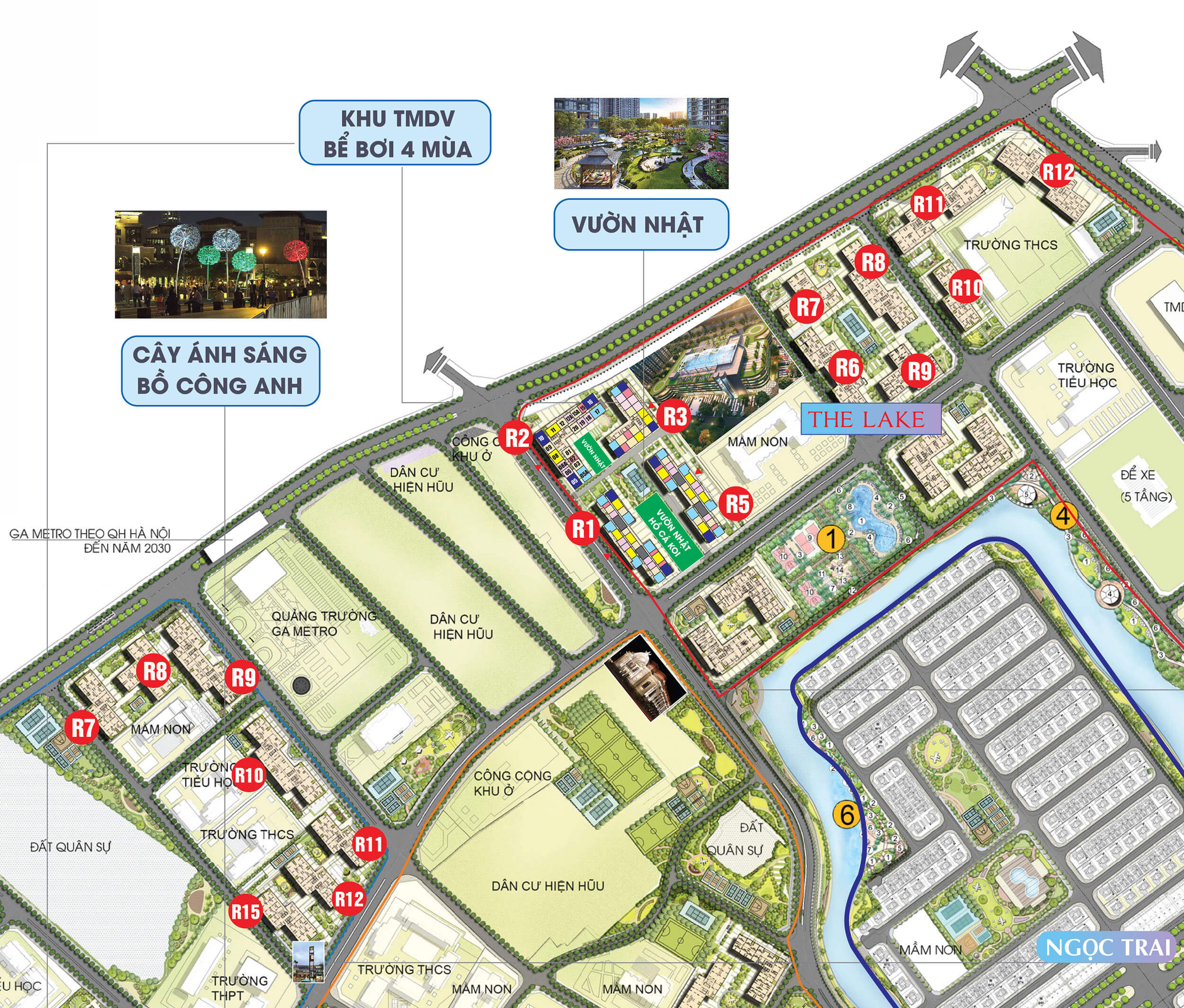 Mặt bằng tổng thể Vinhomes Ruby tại Vinhomes Ocean Park Phân khu căn hộ Vinhomes Ruby -Vinhomes Ocean Park nằm trên cả 2 khu The Lake và The River với 11 Tòa căn hộ gồm